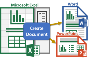 Excel to Word Logo showing you can create/update Word and PowerPoint documents from templates in Excel