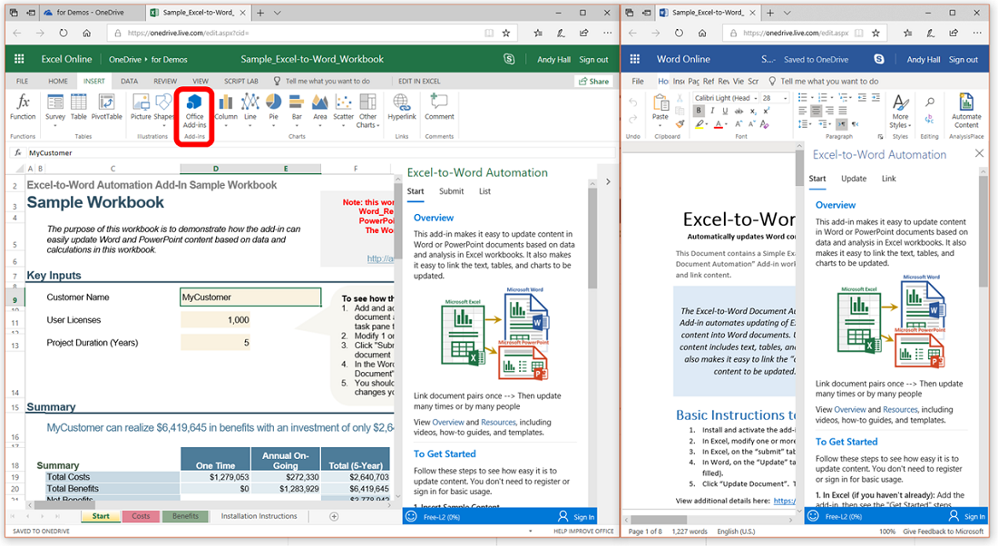 Excel Online and Word Online