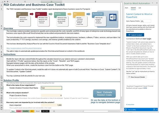 Slideshow of ROI Calculator and Business Case Toolkit template