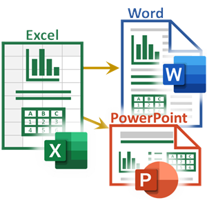 Excel-to-Word Logo showing how Excel can update to Word or PowerPoint