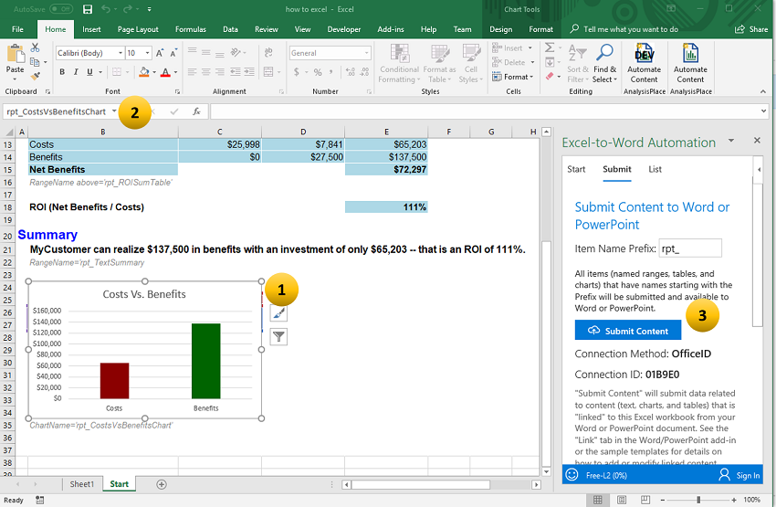 Excel screenshot showing how to create chart links in Excel