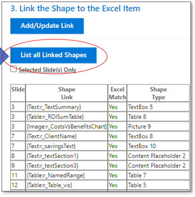 How to list all linked shapes in the Excel-to-Word Document Automation Add-in