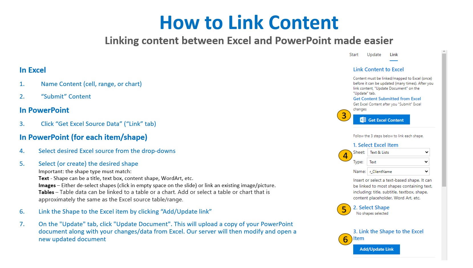Improved method to link content between Excel and PowerPoint